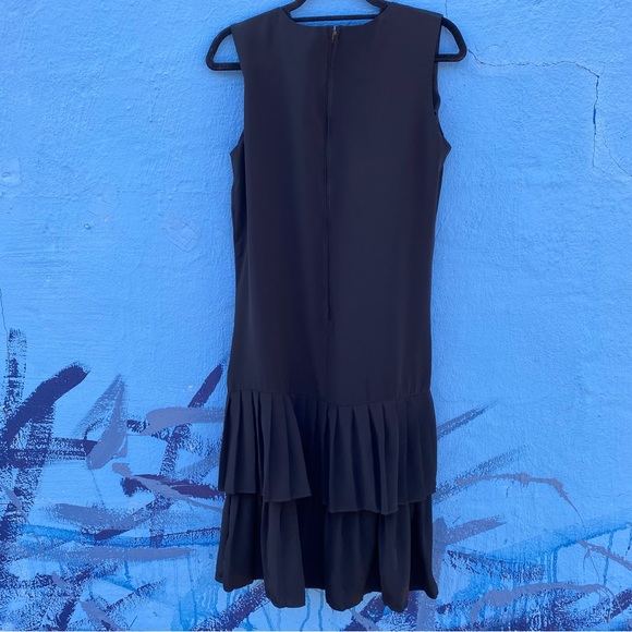 Vintage black sleeveless satin dress, retro flapper style, size M/L - Picture 6 of 11